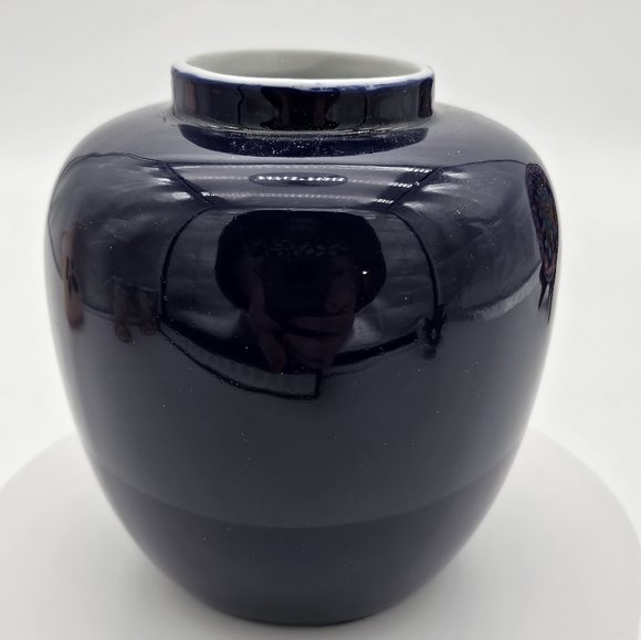 Asian Cobalt Blue Enamel Vase Ginger Jar Turtledove Japan - Picture 5 of 5